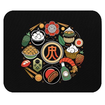 Discover Japanese Cuisine Circle Retro Design Mouse Pads