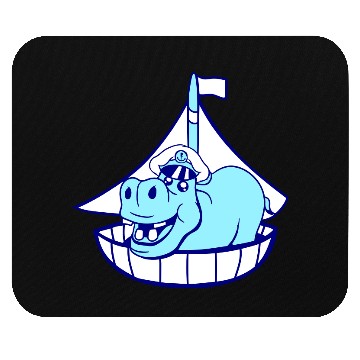 Discover Funny Hippo Old Captain Sails Cute Cartoon Comic Mouse Pads