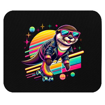 Discover Retro Roller Skating Otter Adventure Mouse Pads