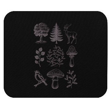 Discover Forest Theme - Trees, Deer, Mushrooms, Bird, Plant Mouse Pads