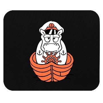 Discover Funny Hippo Old Captain Sails Cute Cartoon Comic Mouse Pads