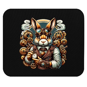 Discover Steampunk Rabbit with Gears and Goggles Mouse Pads