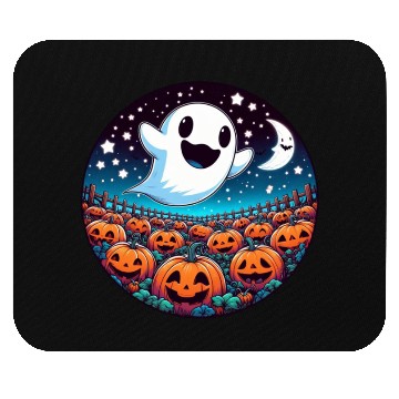 Discover Friendly Ghost in the Pumpkin Patch Mouse Pads