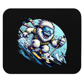 Discover Epic Yeti Ski Adventure Illustration Mouse Pads