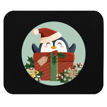 Discover Cute Penguin with Gift and Santa Hat Mouse Pads