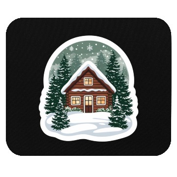 Discover Cozy Cabin in Winter Wonderland Mouse Pads