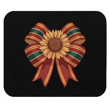 Discover Sunflower on Red and Green Ribbon Bow Mouse Pads