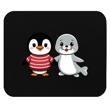 Discover Penguin and Seal Friends holding hands Mouse Pads