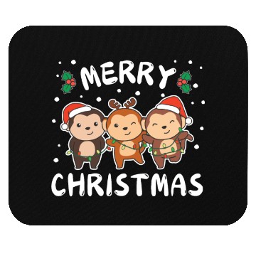 Discover Merry Christmas Cute Monkey Festive Lights Monkey Mouse Pads