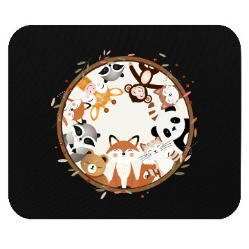 Discover Circle full of cute animals like fox and panda Mouse Pads
