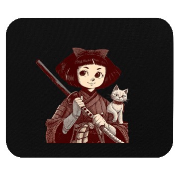 Discover Chibi Samurai Warrior Cat Companion & Blossoms Mouse Pads