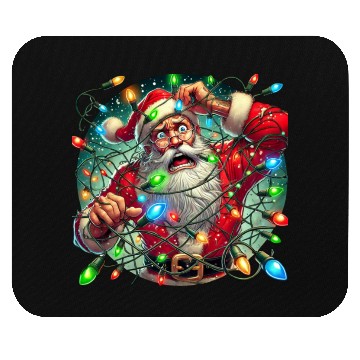 Discover Funny Christmas Santa: Tangled in Lights Mouse Pads