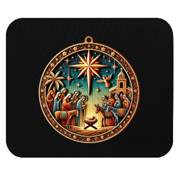 Discover Christmas Nativity Scene Wooden Ornament Mouse Pads