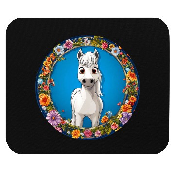 Discover Whimsical White Horse Floral Frame Mouse Pads