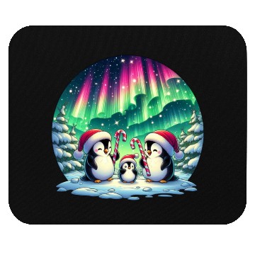 Discover Penguin Family Christmas under the Aurora Mouse Pads
