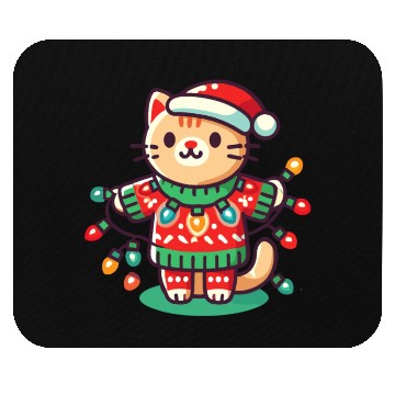 Discover Christmas Cat With Fairy Lights Mouse Pads