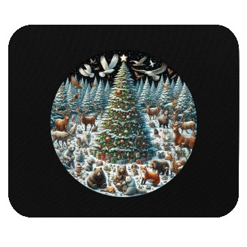 Discover Snow-Dusted Christmas Tree with Woodland Animals Mouse Pads