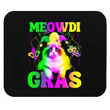 Discover Mardi Gras Cat Jester & Beads Carnival Parade pun Mouse Pads