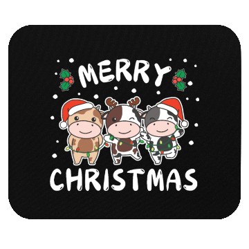 Discover Merry Christmas Cute Cow Festive Lights Cow Mouse Pads