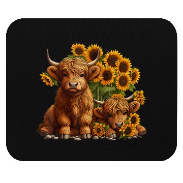 Discover Cute Scottish Highland Cow Sunflower Farmer Mouse Pads