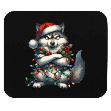 Discover Wolf with Santa Hat and Christmas Lights Design Mouse Pads