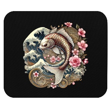 Discover Elegant Koi Fish and Cherry Blossom Design Mouse Pads
