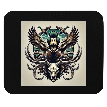 Discover Mallard duck flying over deer skull in marsh Mouse Pads