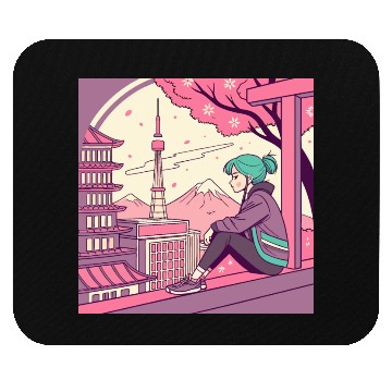 Discover Blossom Breeze: Tokyo Girl Embracing a Tranquil Mouse Pads