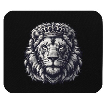 Discover Royal Lion Face with Crown Black and Grey Mouse Pads