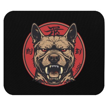 Discover Fierce Dog Head with Red Circle and Fangs Mouse Pads