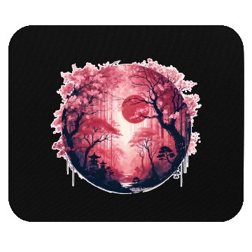 Discover Serene Sakura Under Crimson Sun Mouse Pads