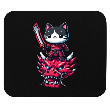 Discover Samurai Cat with Sword on Dragon in Epic 3D Effect Mouse Pads
