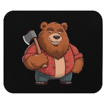Discover Friendly Bear Red Plaid Mouse Pads & Axe Lumberjack