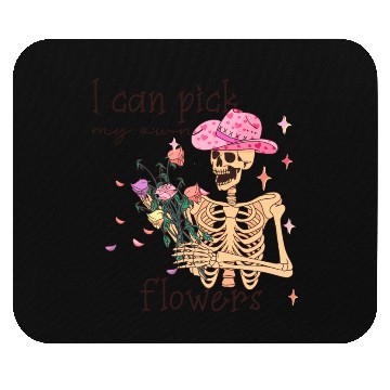 Discover Funny Cowboy Skeleton with Flowers Mouse Pads