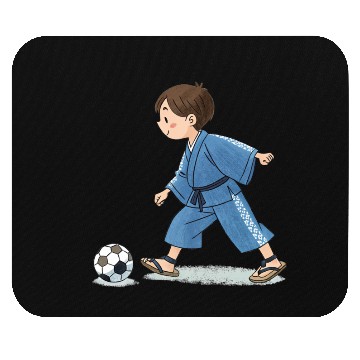 Discover Boy in kimono playing soccer Mouse Pads