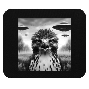 Discover Hawk falcon Funny Graphic Selfie with UFOs Weird Mouse Pads