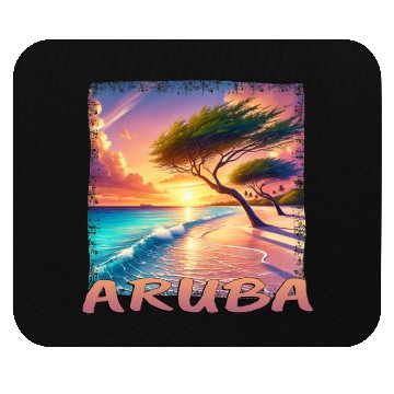Discover Aruba Eagle Beach Sunset Palm Trees Grunge Mouse Pads