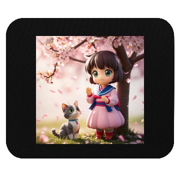 Discover An anime character with a cute cat Mouse Pads