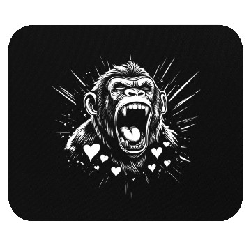Discover Roaring white monkey with hearts Mouse Pads
