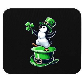 Discover St. Patrick's Day Penguin top hat dancing clover Mouse Pads