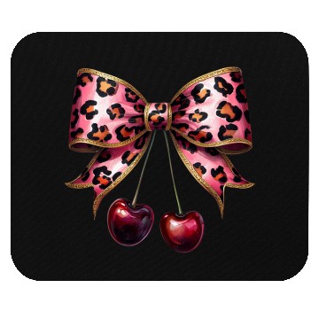Discover Leopard stylish Print Bow with Cherries Mouse Pads