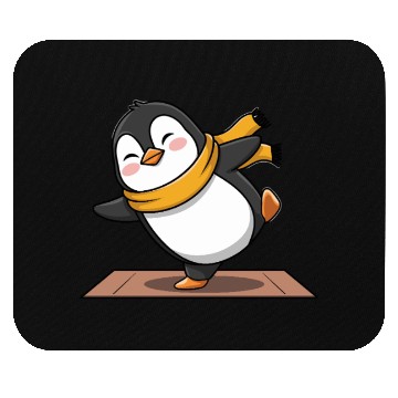Discover Cute Penguin Doing Yoga with Yellow Scarf Mouse Pads
