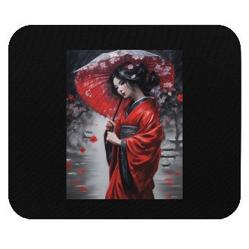 Discover Geisha umbrella rain storm cherry blossoms Mouse Pads