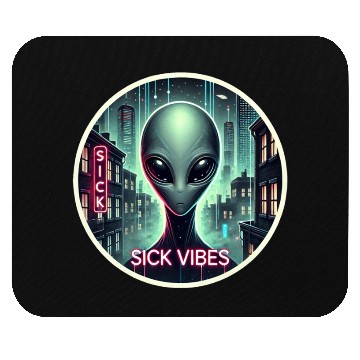 Discover Cyberpunk Alien Encounter - Futuristic Neon Sci-Fi Mouse Pads