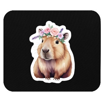 Discover Capybara with Flowers Mouse Pads