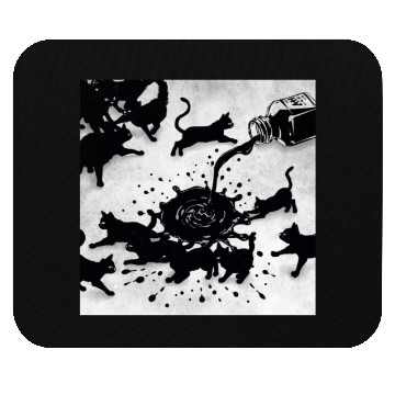 Discover Spilled ink bottle pours black cats Mouse Pads