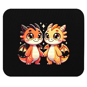 Discover Two Cute Dragon Friends Holding Hands Mouse Pads