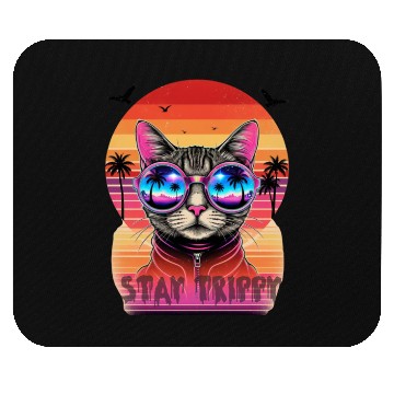 Discover Stay Trippy Psychedelic Cat with Neon Sunglasses Mouse Pads