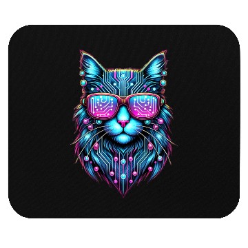 Discover Cyberpunk Tech Cat – Futuristic Neon Glow Mouse Pads