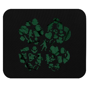 Discover Green 4-Leaf Clover Collage graphic Design Mouse Pads